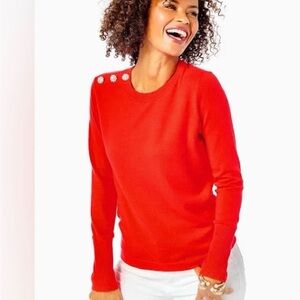Lilly Pulitzer Morgen Red Sweater with rhinestone Buttons